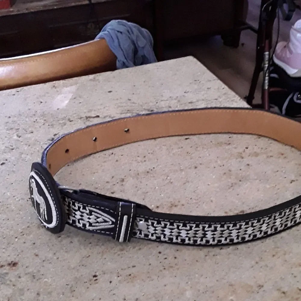 Kids Belt with Horse Design in Black and Brown